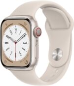 Apple Watch Series 8, 41mm GPS + Cellular ECG app, Temperature sensor, Crash Detection (Starlight Sport Strap, Regular)