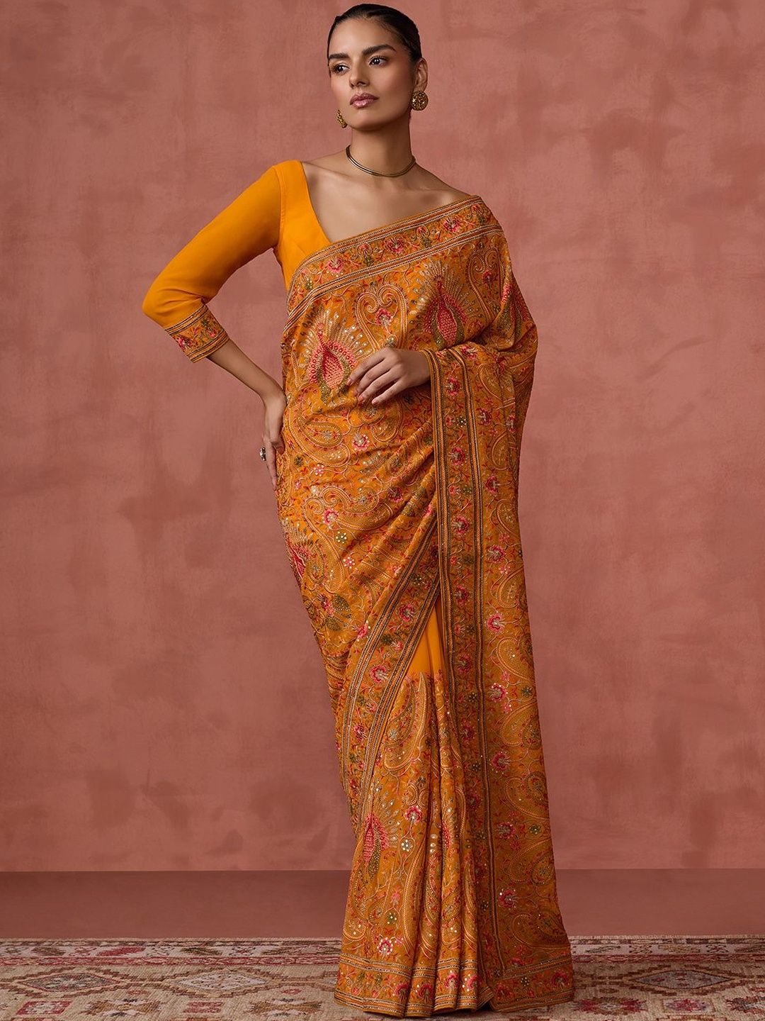 Soch Ethnic Motifs Embroidered Sequinned Pure Georgette Saree